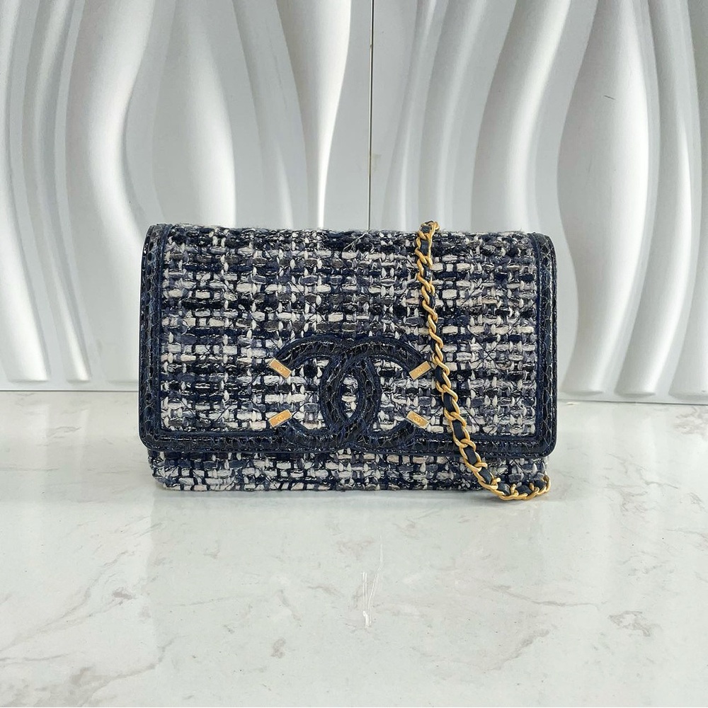 Chanel Navy Tweed Wallet on Chain